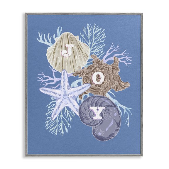 Stupell Industries Traditional Joy Nautical Holiday Seashells Gray Framed Giclee Art, 16 x 20, by Ziwei Li