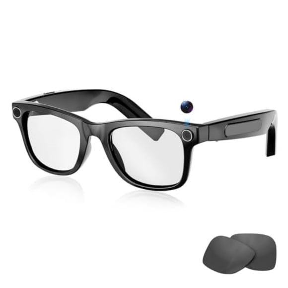 Nidemao AI Smart Glasses, Unisex, 8MP Camera, 1080P HD Video And Audio Recording, Bluetooth 5.3, Replaceable blue light and UV protection lenses