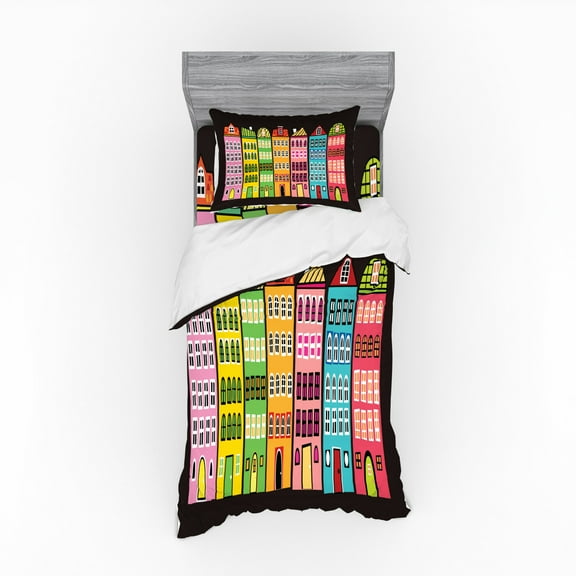 Ambesonne Colorful Bedding Set 3 Pcs, European Apartments, Twin XL, Multicolor