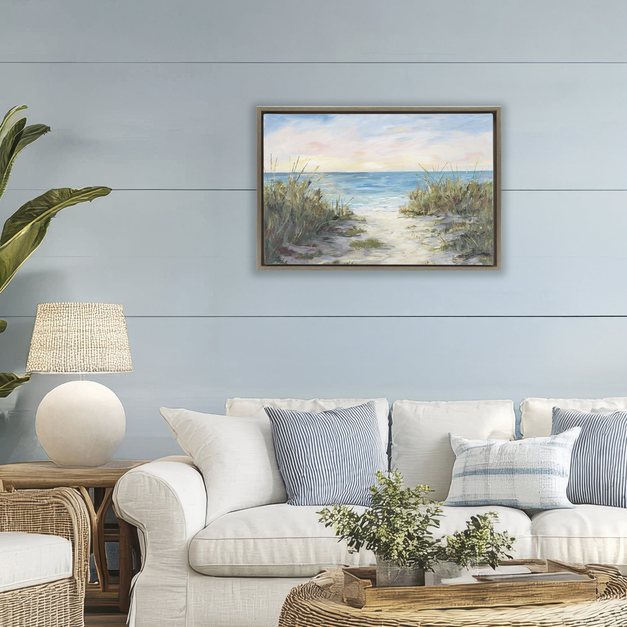 Stupell Industries Walk To The Beach Brown Framed Floater Canvas Wall Art, design by Julie DeRice