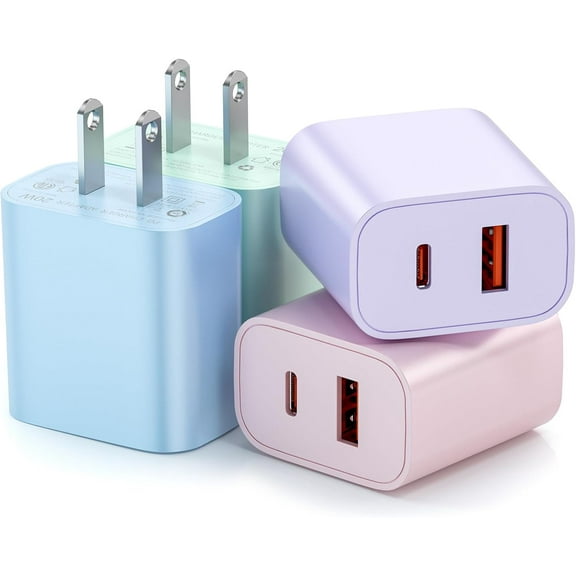 USB C Charger Block, [4 Pack] Dual Port Type C Fast Charging Block 20W USB-C Power Adapter & QC 3.0 USB A Port Type C Wall Charger Plug for iPhone 16/15/14/14 Pro/14 Plus/13/12/11, lPad, Galaxy More