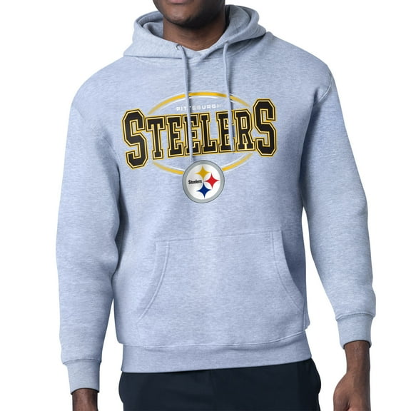 Men's Starter Heather Gray Pittsburgh Steelers Team Track Graphic Pullover Hoodie