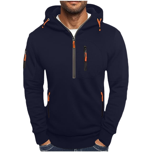 Dolkfu sudaderas activas para hombres, sudadera de media cremallera sólida con bolsillo con cremallera, ropa deportiva para hombres M