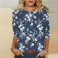 thumbnail image 2 of VBTAPA 3/4 Sleeve Shirts for Women Cute Floral Graphic Tees Dressy Casual Summer Blouse Tops Big Sales Today Multicolor M, 2 of 6