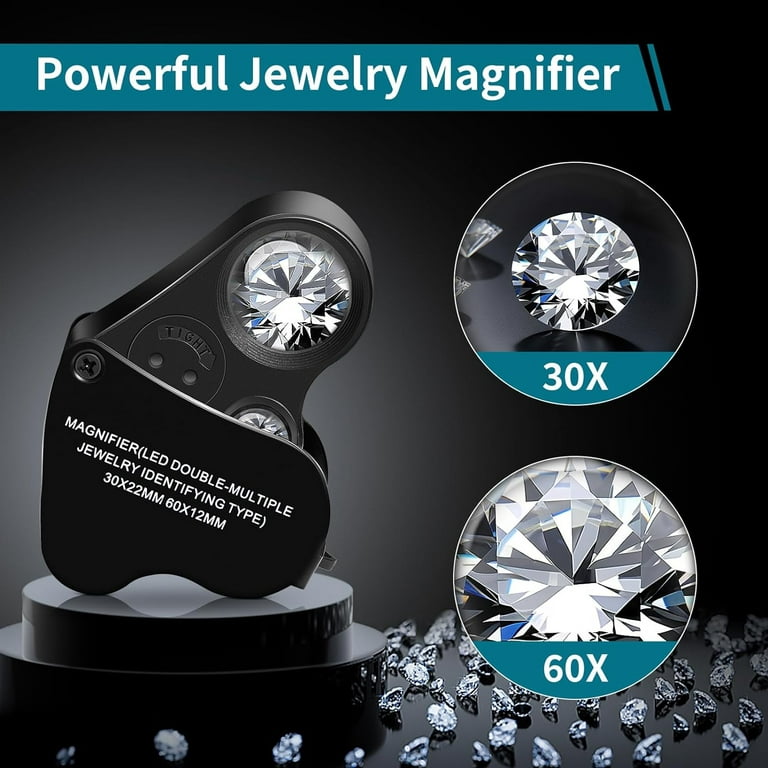 2 Pack 30X 60X Illuminated Jewelers Eye Loupe Gem Jewelry Magnifier  Foldable LED