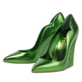 thumbnail image 2 of FSJ Women Fashion Wedge Thick High Heel Pumps Slip On Closed Pointed Toe Comfy Casual Party Dress Shoes Size 8.5 Green, 2 of 3