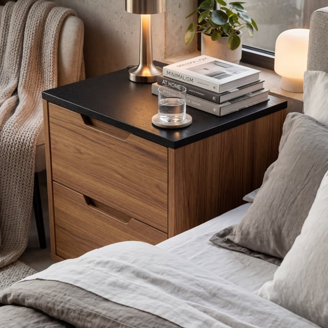 Buró Minimalista Duo-Tone Nórdico Antracita y Madera con Tiradores Integrados - LEMICH