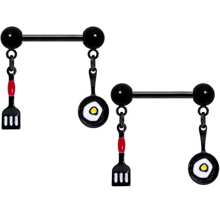 Body Candy 14G Womens Nipplerings Piercing Black PVD Steel 2Pc Cooking Kitchen Dangle Nipple Ring Set 9/16"