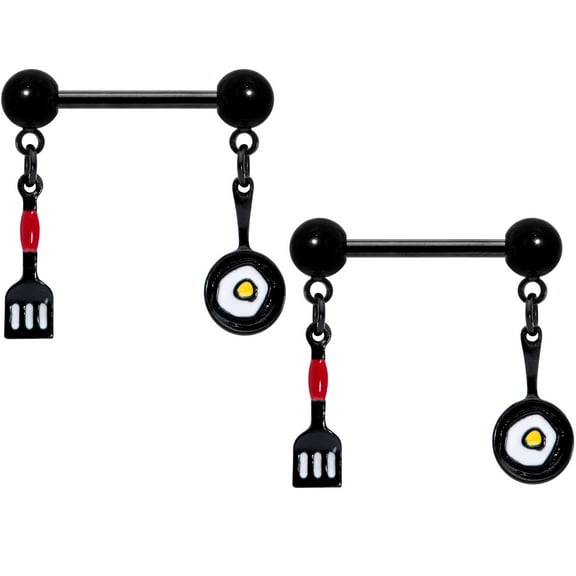 Body Candy 14G Womens Nipplerings Piercing Black PVD Steel 2Pc Cooking Kitchen Dangle Nipple Ring Set 9/16"