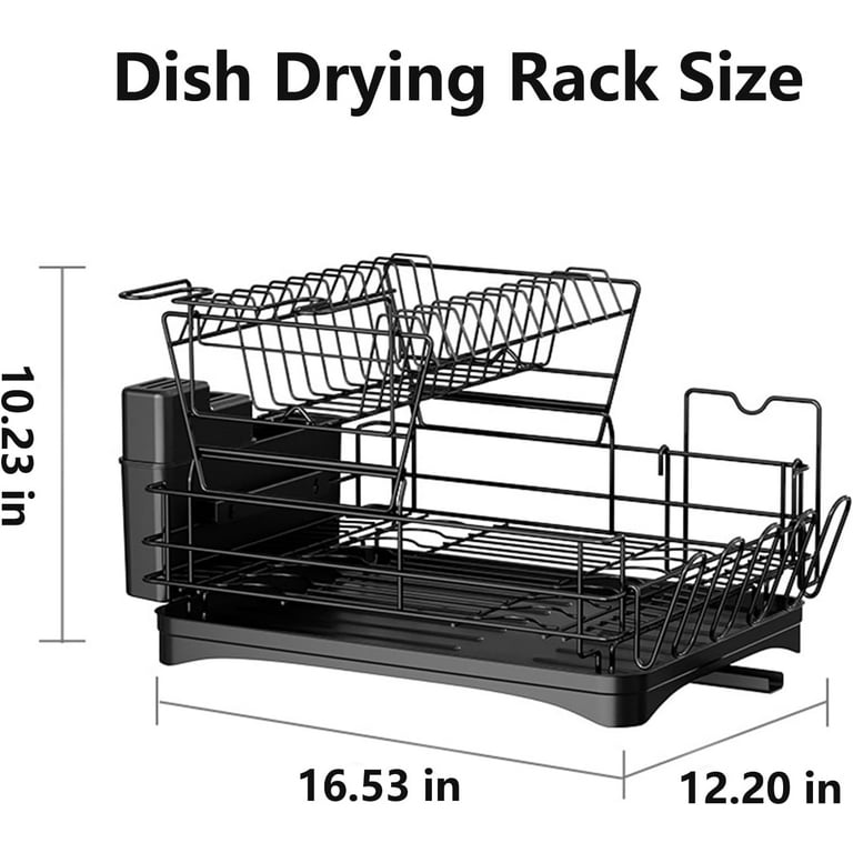 Qienrrae Dish Drying Racks for Kitchen Counter, Stainless Steel 2 Tier  Black Dish Dryer Rack with Drainboard Set, Large Dish Drainers with Wine  Glass
