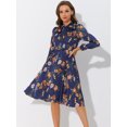 thumbnail image 2 of Vestido con cinturón y estampado floral vintage Allegra K de manga larga gasa con cuello anudado para mujer Azul Satinado S, 2 of 5