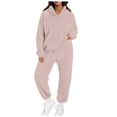 thumbnail image 3 of FINALGANG Women's 2 Piece Loungewear Outfit Solid Color Plush Set Long Sleeve Hoddie Loose Fit pants For Casual Daily Home Relaxation Versatile Set, 3 of 6