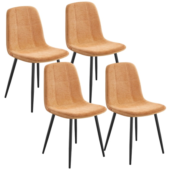 VASAGLE Set of 4 Dining Chairs, Dining Room Kitchen Chairs, Metal Frame, Adjustable Feet, Easy to Clean, Chenille Fabric, Glacier-Textured Synthetic Leather, Caramel Brown