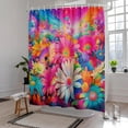 thumbnail image 3 of White Lily Pink Gerbera Sunflower Shower Curtains Spring Bathroom Curtains Watercolor Plant Leaves with Floral Bathroom Decor Waterproof Fabric Shower Curtain Set with Hooks 72"x72", 3 of 6