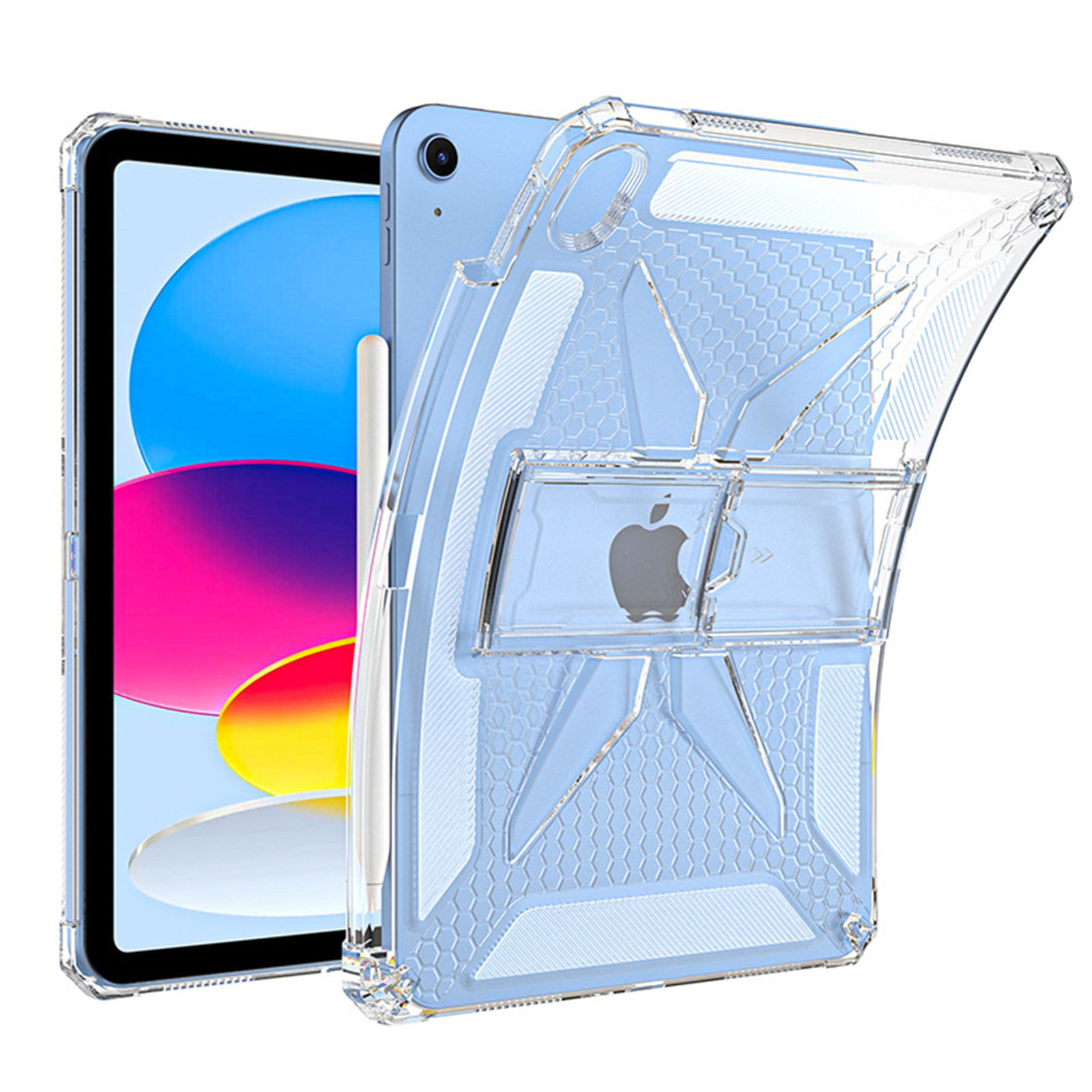 ELEHOLD Protective Case For Apple iPad Mini 7th 6th Generation,Shockproof Slim Soft TPU Pencil Holder Foldable Kickstand Anit-Resistant Cover,Clear