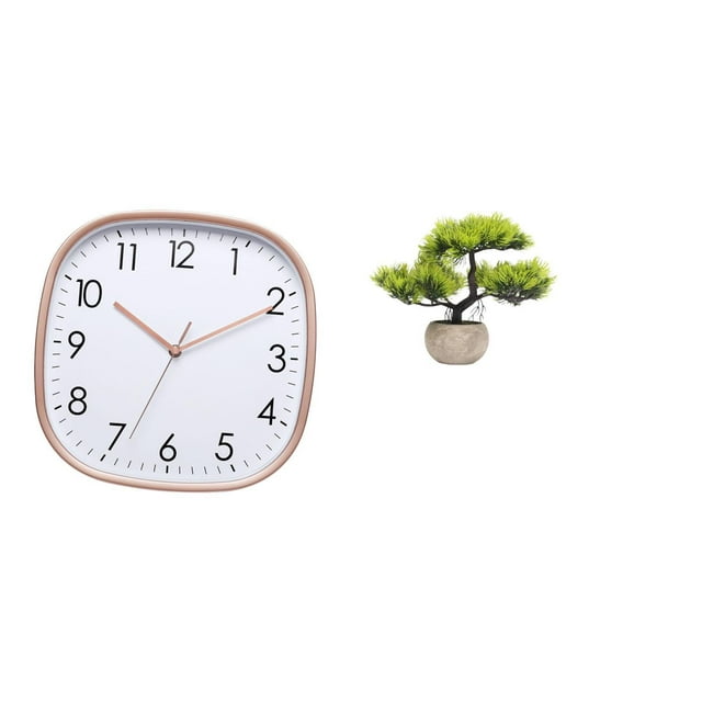 Elodie Vintage Digital Wall Clock Bonsai Tree Design Large Low Noise Art Practical for Dining Room Home Farmhouse Gym Decoration Artificial Plants Greenery Bonsai Collection Faux Plant in Pot