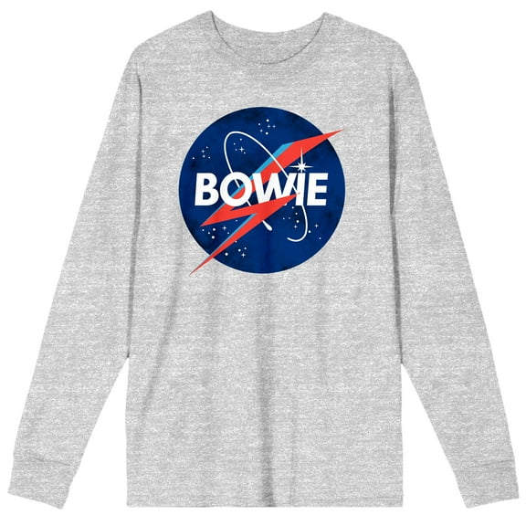 David Bowie Power Logo Crew Neck Long Sleeve Athletic Heather Adult Tee-3XL