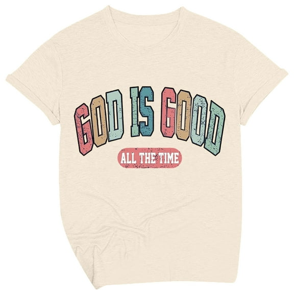 Women's Christian T Shirts Letter Printed Short Sleeve Round Neck Tops Faith Inspirational Trendy Casual Pullover Tees