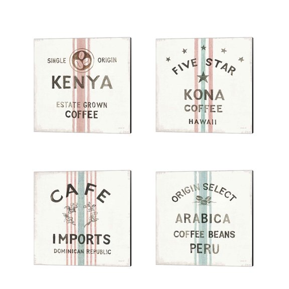 Great Art Now Wake Me Up Coffee Sack by Danhui Nai 4 Piece Canvas Art Set Each 14"W x 14"H