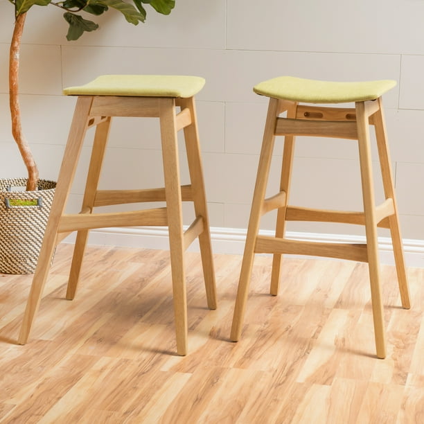 Noble House Jackie Mid-Century Modern 30" Wood Bar Stools, Set of 2, Natural Oak, Green Tea ...