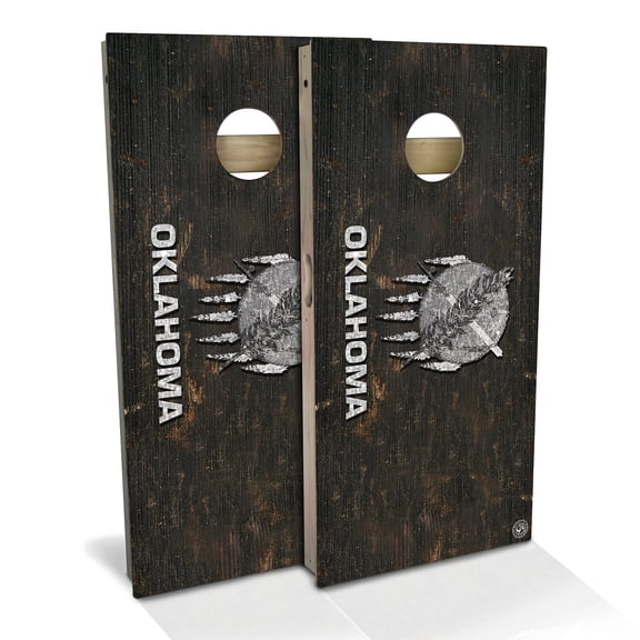 Skip's Garage | Oklahoma Flag Rustic Cornhole Board Set | Includes Boards & Bags | Choose Your Size & Accessories