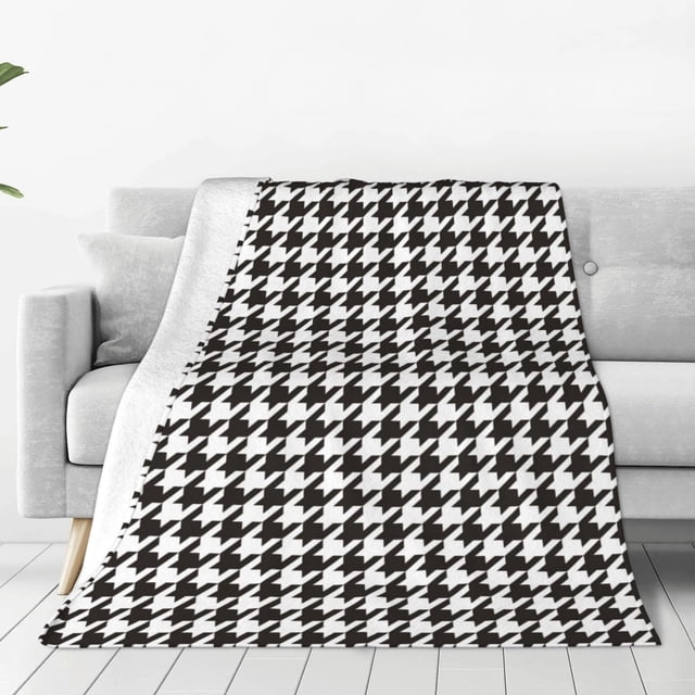 Balery Houndstooth Black And White Manta de Felpa Suave y Acogedora – Cobija de Franela Aterciopelada para Cama, Lavable y Cálida para Sofá, Mascotas, Transpirable-40"x30"