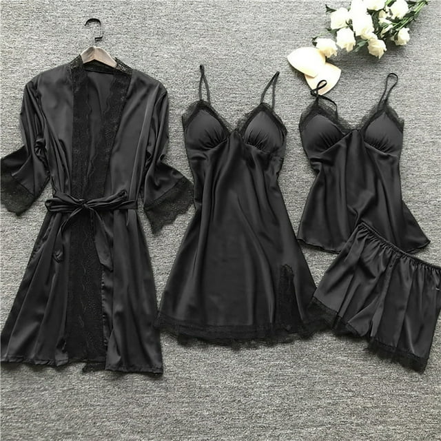 Dosaele 2024 Pyjamas pour Femmes Ensemble de Pyjama en Soie Satin Ensemble de Pyjama en Soie pour Femmes Haut Cami Robe de Nuit en Dentelle Robe de Nuit Ensemble de Vêtements de Nuit