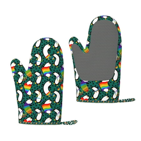 

Hirioo Lgbt Penguin for Silicone Oven Mitts for BBQ Baking Cooking Set of 2 Heat Resistant 260℃ Non-Slip Kitchen Essentials