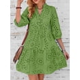 thumbnail image 4 of utcoco Women's 2026 Eyelet Lace Midi Dress V Neck Puff 3/4 Sleeve Button Tiered Sexy A Line Sun Dress, 4 of 6