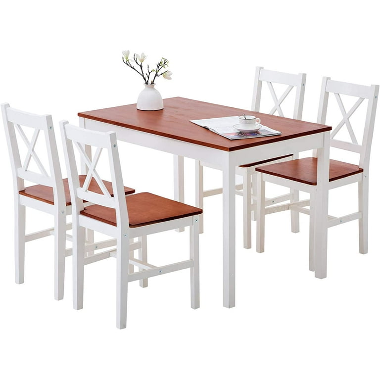 mecor 5 Piece Kitchen Dining Table Set 4 Wood Chairs Dinette Table Kitchen Room Furniture Red