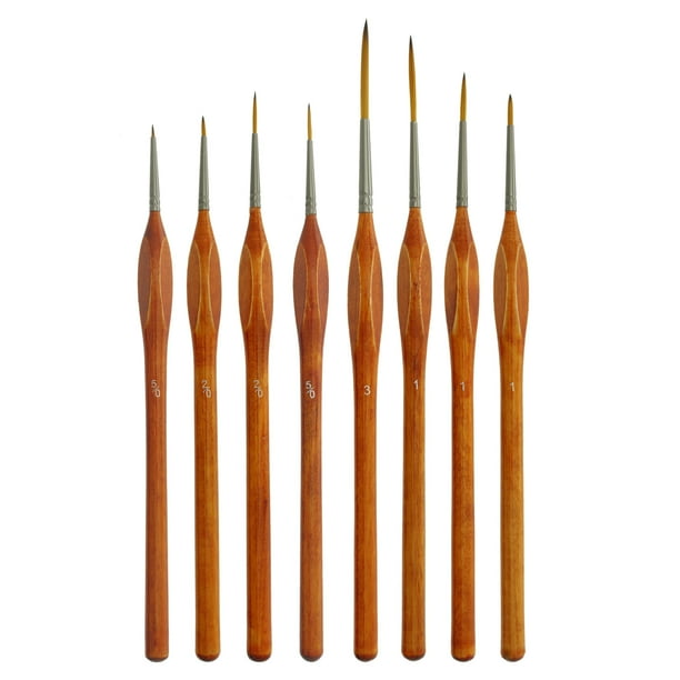 US Art Supply 8 Piece Taklon Detail & Liner Artist Brush Set w/ Wood