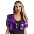 thumbnail image 1 of Runhomal Cardigan Court à Manches Courtes à Paillettes pour Femmes, Ouvert devant, pour Danse, Fête, Violet L, 1 of 5