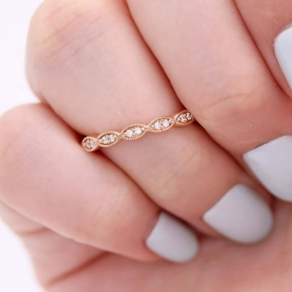 SOLITAIRE JEWELS 0.10TCW Round Cut Milgrain Style Moissanite Wedding Band for Women Solid 10k Yellow Gold