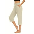 thumbnail image 2 of Olyvenn Womens Capri Yoga Pants Loose Workout Joggers Drawstring Sweatpants Lounge Pajama Capris Pants with Pockets Beige L, 2 of 9