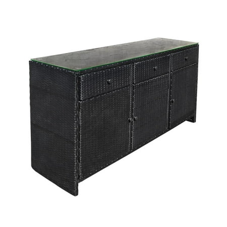 Black 3 Drawers Wicker Rattan Buffet Serving Cabinet Table Towel
