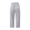 thumbnail image 7 of RPVATI Capris for Women Casual with Pockets Drawstring Women Pants Elastic Waist Straight Wide Legged Pants Ladies Solid Pants 2024 Light Gray M, 7 of 7
