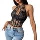 thumbnail image 1 of Top Corto de Encaje con Espalda Halter para Mujer, Estilo Cheongsam , con Cuello Halter Negro M, 1 of 10