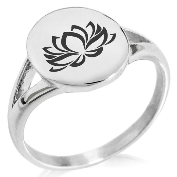 Stainless Steel Heart of the Lotus Minimalist Oval Top Polished Statement Signet Ring