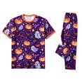 thumbnail image 5 of Halloween Pajamas for Family, Family Halloween Pajamas Matching Sets, Halloween Matching Family Pajamas Purple Witch Hat Ghost Pumpkin Print Short Sleeve Set for Fall Festival, 6 Years, 5 of 7