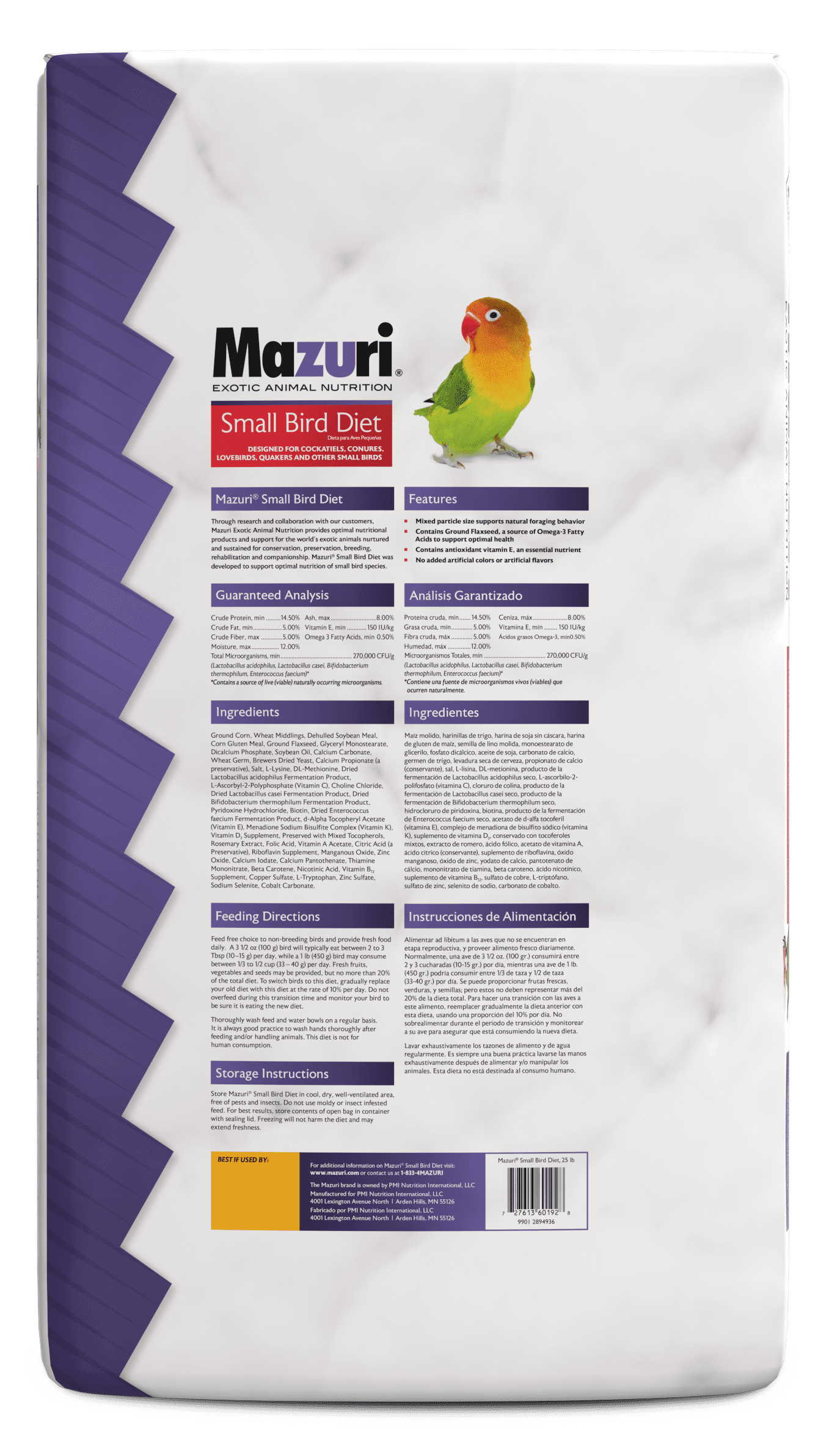 Mazuri Small Bird Maintenance Diet Bird Food, 25 lb Bag