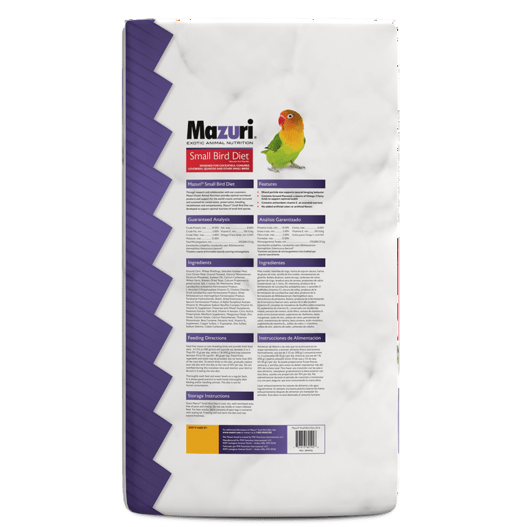 Purina Mazuri Small Bird Maintenance Diet, 25 lb, Parakeet Pellet