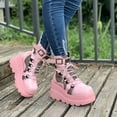 thumbnail image 2 of Dakaela Platform Boots for Women Goth Round Toe Chunky Wedge Combat Booties Motorcycle Punk Shoes, 2 of 6
