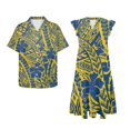 thumbnail image 4 of Garronmavis Polynesian Matching Couple Outfits Husban and Wife Clothing Men's Button Down Shirt Size M Casual Beach Shirts and Womens Short Sleeve Dress A-Line Hawaiian Dress, 4 of 7