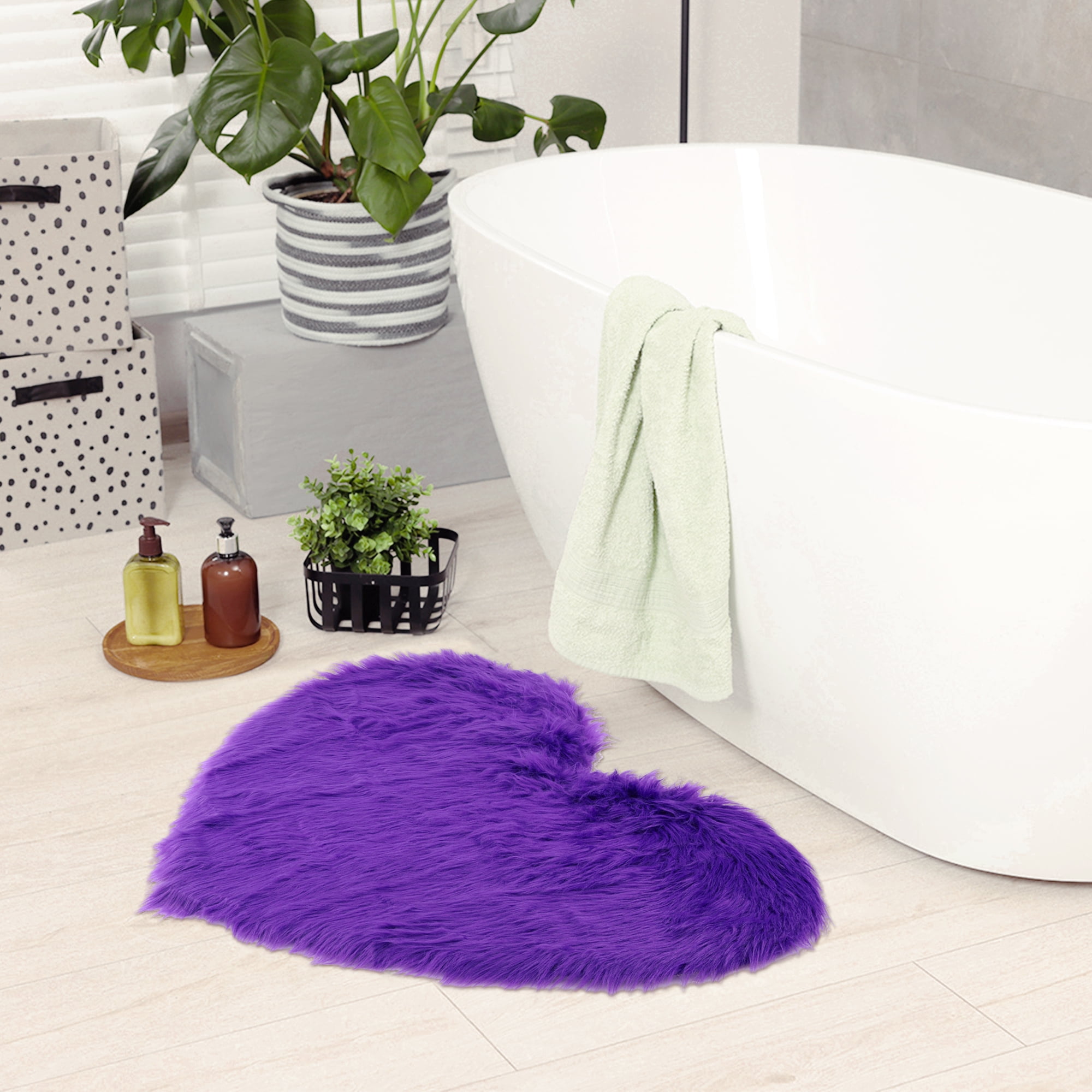 Unique Bargains Heart Shape Soft Absorbent Bath Rugs Purple 28" x 36"