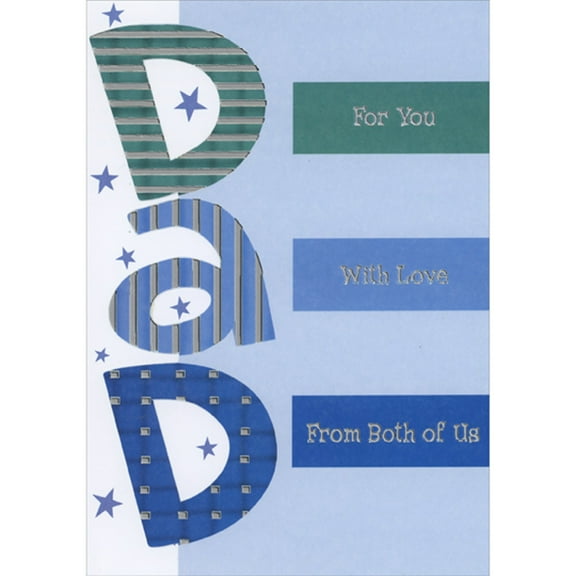 Designer Greetings Blue Stars and Green and Blue Letters with Silver Foil Stripes and Squares Father's Day Card from Both of Us