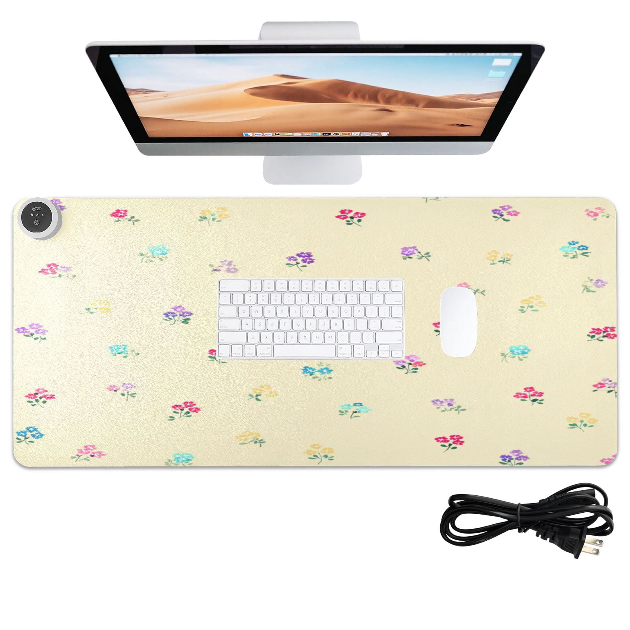 Large Heated Desk Mat Mouse Pad 31.5"x13"PU Leather Graphene Heating Desk Warmer with 3 Temperature Settings 110V US Plug Non-Slip Warm Pad for Home, Office, and Gaming Spring Ditsy Wildflowers Print