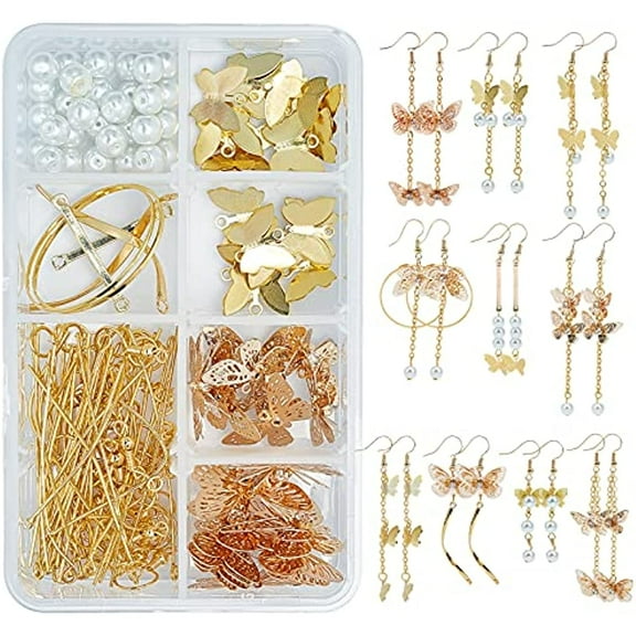 1 Box DIY Make 10 Pairs Alloy Butterfly Dangle Earrings Making Kits with Earring Hooks Jump Rings Glass Beads for Women Starters DIY Earring Jewelry Making