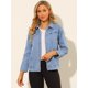 thumbnail image 3 of Chaqueta De Mezclilla Lavada Básica Con Cuello Vuelto Informal De Manga Larga Para Mujer Azul claro XL, 3 of 6