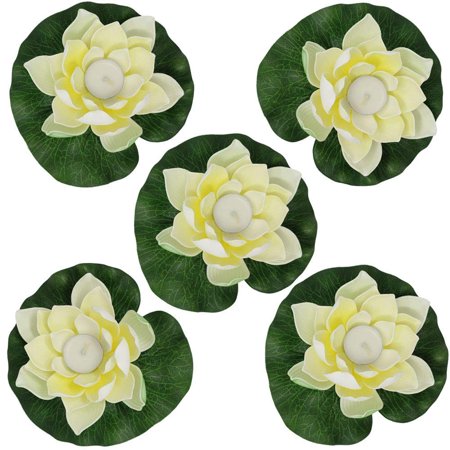Just Artifacts 5pc Foam Lotus Floating Water Flower Candle (Color: Ivory)