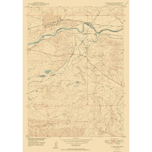 Topographical Map - Careyhurst Converse Wyoming Quad - USGS 1950 - 23 x 32.81 - Vintage Wall Art